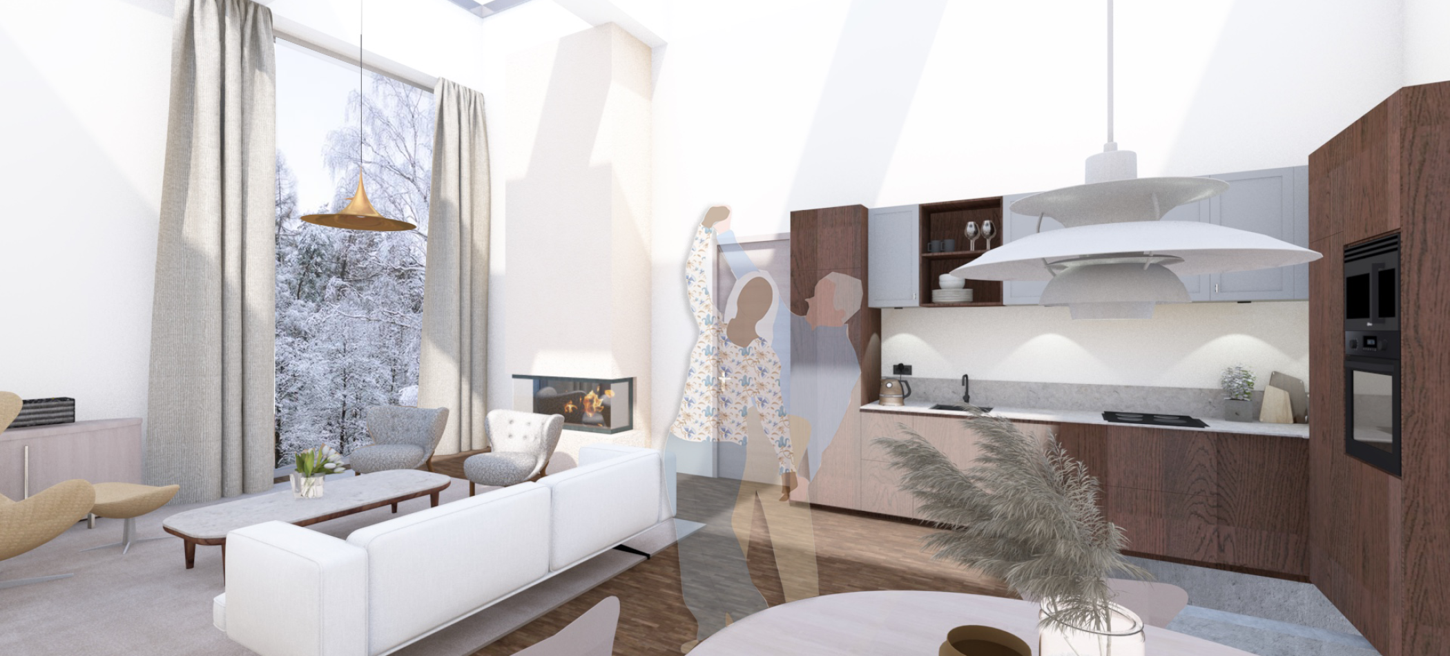 Archicad render stue og kjøkken eldrebolig
