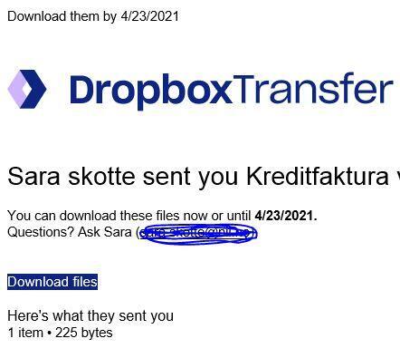 16. april 2021 Ikke åpne melding fra Dropbox transfer!